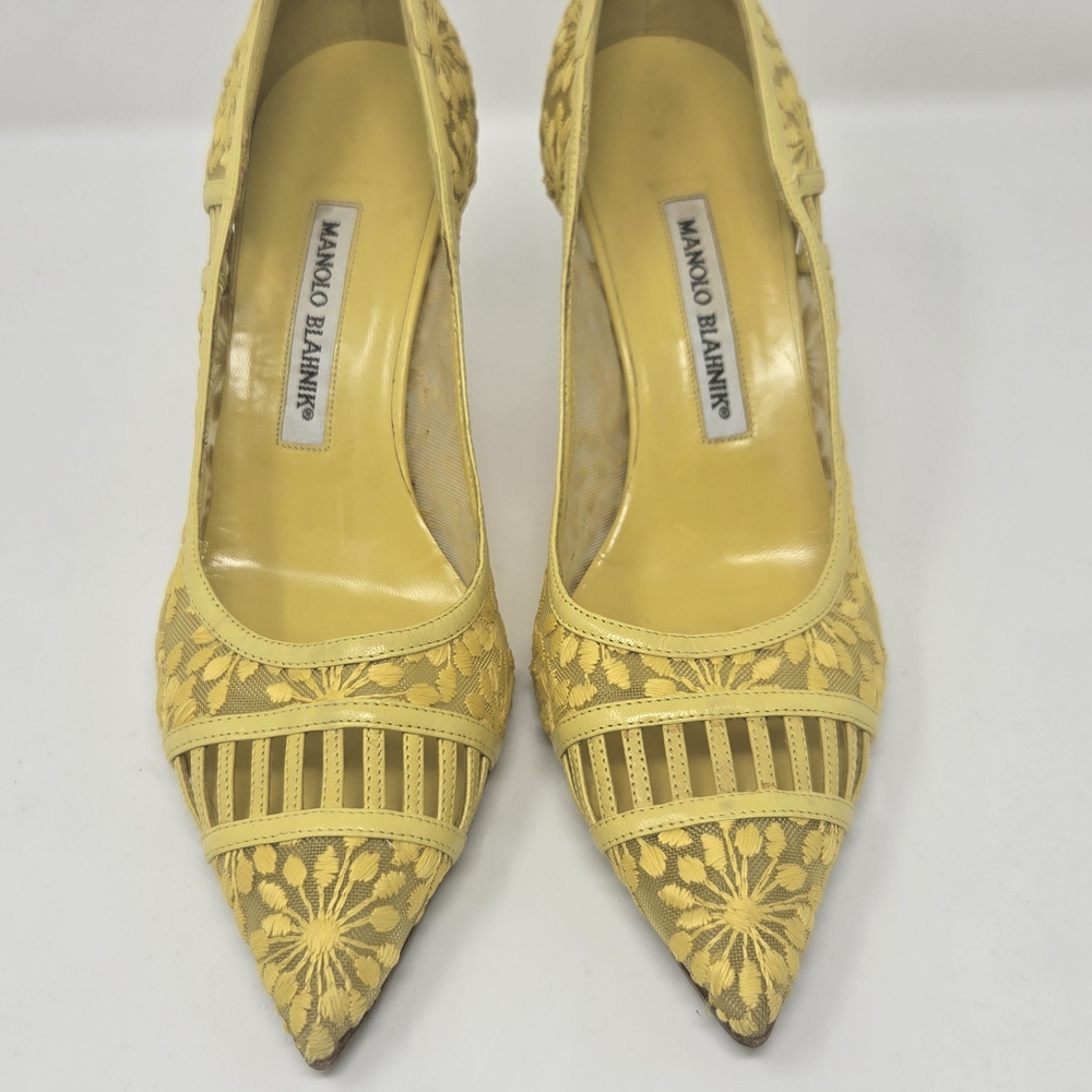 Manolo Blahnik Yellow Lace Women Shoes